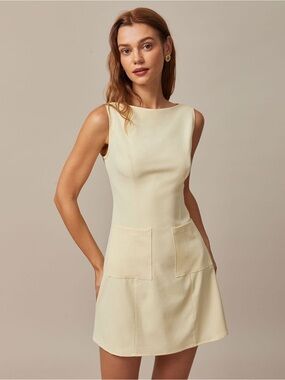 RIHOAS The Yellow Boat Neck Cutout Mini Dress Pale Yellow Sleeveless Shift Dress